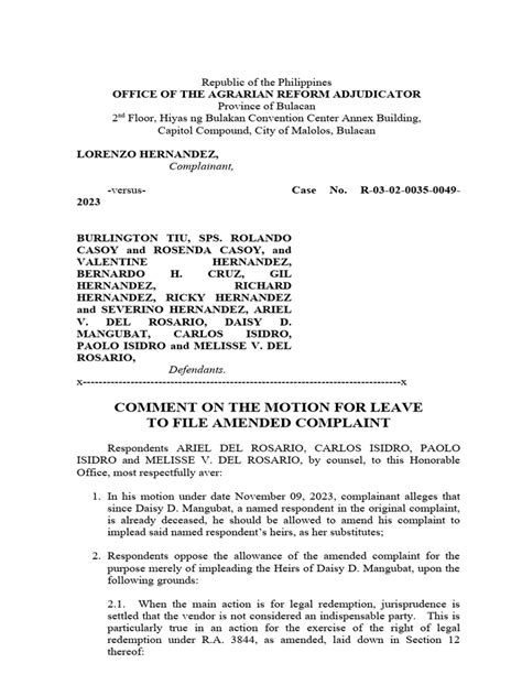 Comment On The Motion For Leave To File Amended Complaint Pdf Complaint Civil Law Common Law