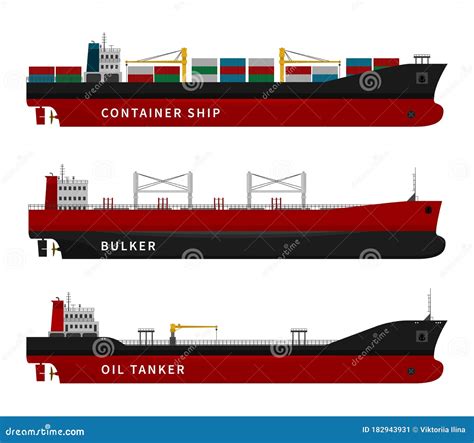 Oil Tanker Container Ship Bulker Isolated Set Stock Vector