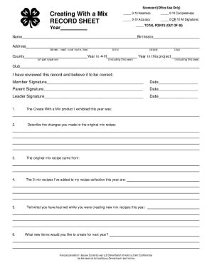 Fillable Online Extension Purdue Creating With A Mix RECORD SHEET