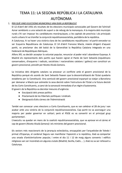 Document sense títol tema 11 TEMA 11 LA SEGONA REPÚBLICA I LA