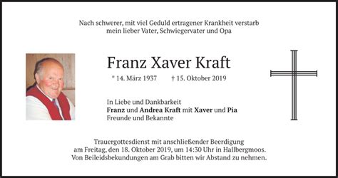 Traueranzeigen Von Franz Xaver Kraft Trauer Merkur De