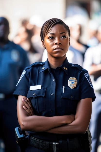 Premium Ai Image Shot Of A Female Cop Standing With Her Arms Crossed While Addressing The