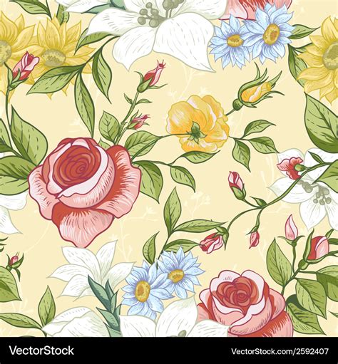 Seamless Pattern With Vintage Wildflowers Vector Image