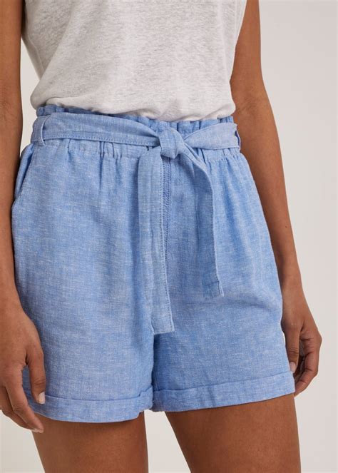 Blue Linen Blend Tie Waist Shorts Matalan