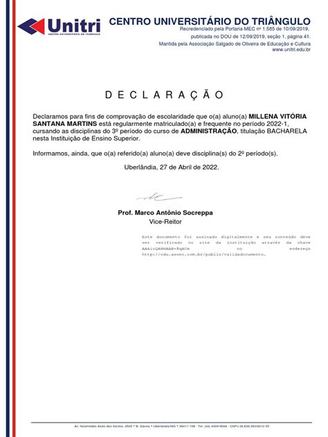 Comprovante De Escolaridade Pdf