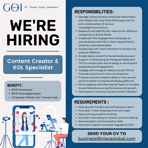 Lowongan Kerja Content Creator KOL Specialist Di PT Global Ojava