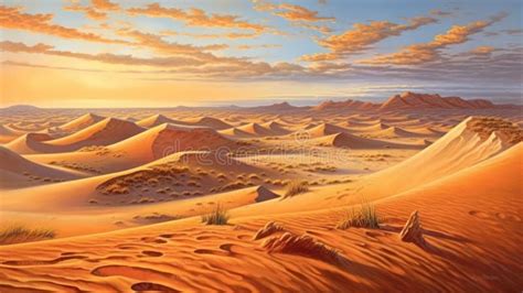 A Vast Landscape Of Desert Sand Dunes And Striped Sky As The Grains