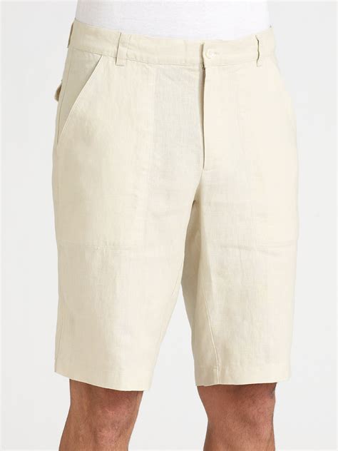 Lyst Saks Fifth Avenue Linen Shorts In Natural For Men