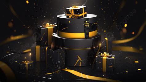 Birthday Surprise 3d Rendered T Box In Black And Yellow Background