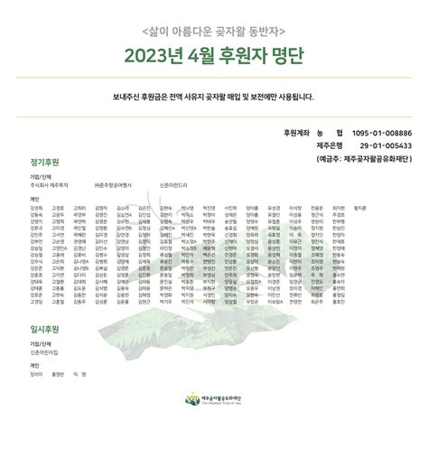 2023년 4월 후원자 명단 후원 후원자명단