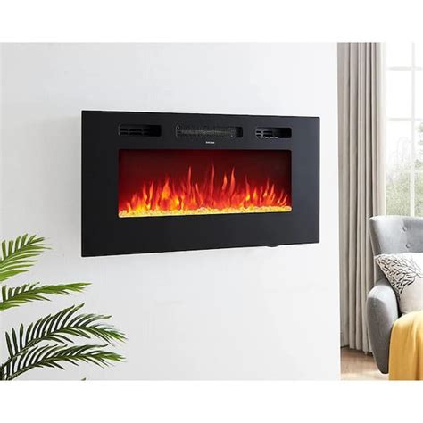 Homestock 40 Black Wall Mounted Electric Fireplace With 3 Colors Temperature Control Remote