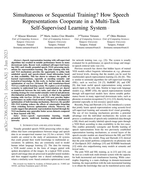 Simultaneous Or Sequential Training How Speech Representations