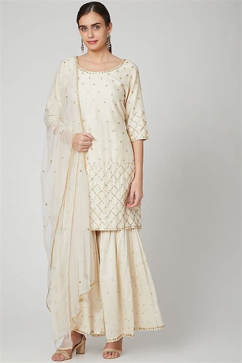 Off White Embroidered Sharara Set By Bohame At Pernias Pop Up Shop 2024