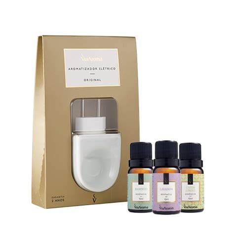 Kit Aromatizador Difusor Elétrico Original 3 Essências Via Aroma