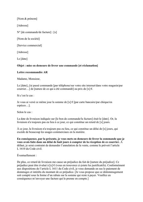 Mise En Demeure Pour Retard De Livraison Doc Pdf Page Sur