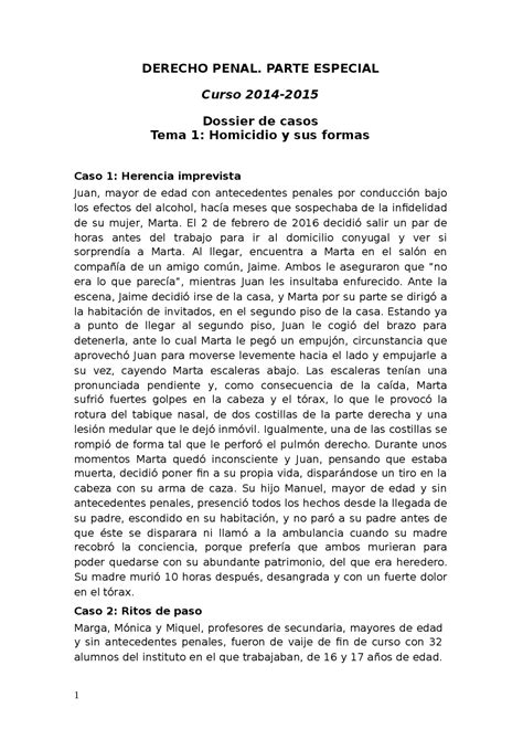 Casos Prácticos Homicidio Y Sus Formas Ejercicios De Derecho Penal