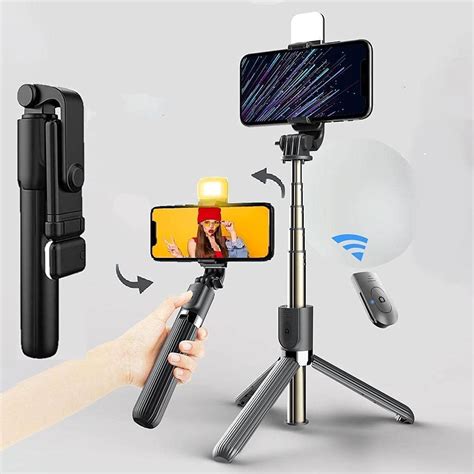 Selfie Stick Plus Tripod Stand With Light And Remote Bluetooth Click