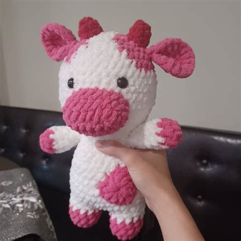 Handmade Soft Cow Amigurumi Strawberry Cow Animal Plushie Snuggle