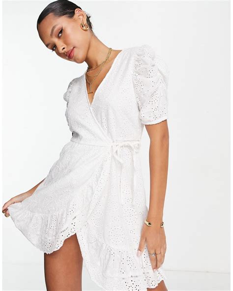 River Island Broderie Wrap Tea Mini Dress In White Lyst