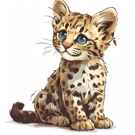 Leopardo Con Ojos Azules Sentado Sobre Un Fondo Blanco Ilustraci N