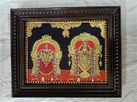 Pine Wood Canvas Perumal Thaiyar Tanjore Painting For Home Size