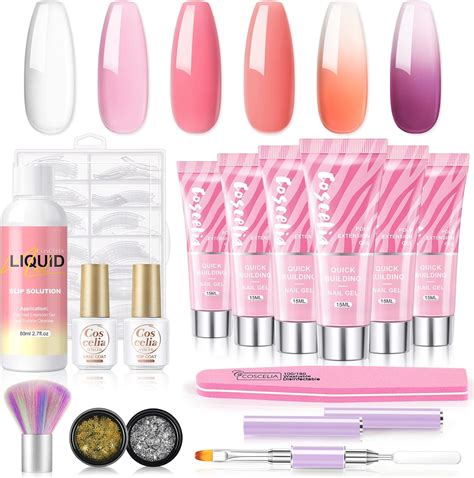 COSCELIA Poly Extension Gel Nail Kit 6 Pcs Poly Nail Gel Clear Pink