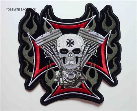 Large Size Iron Cross Skull V Twin Biker Chopper Patches MC Motorcycle