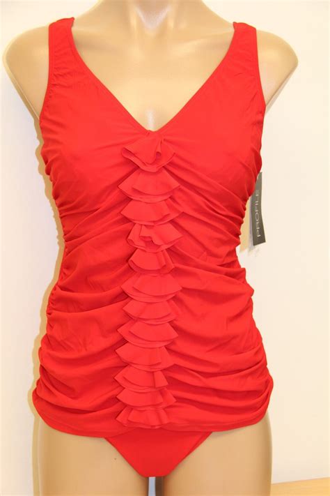 NWT Profile Swimsuit Tankini Bikini Pc Set Sz D Red EBay