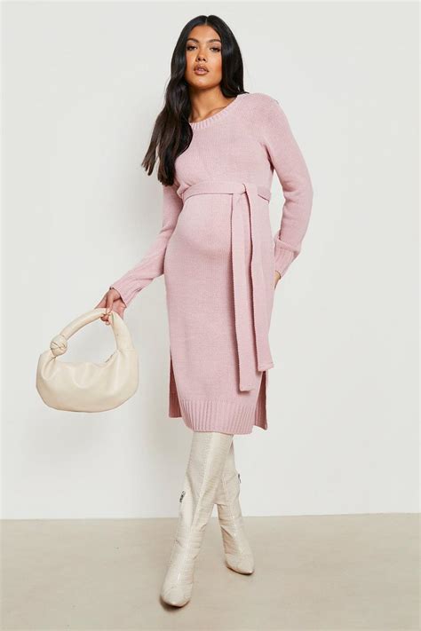 Womens Maternity Crew Neck Jumper Midi Dress Boohoo Uk