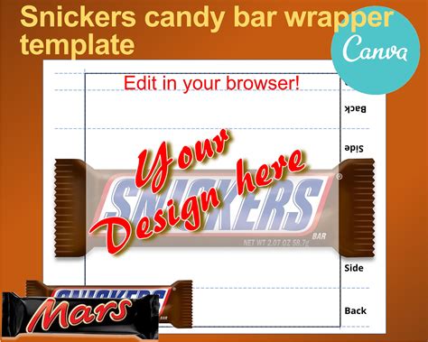 Snickers / Mars Chocolate Bar Wrapper. Candy Bar Cover. - Etsy