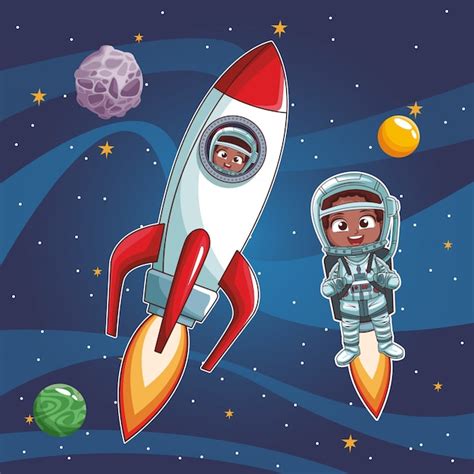 Dibujos Animados De Niños Astronauta Vector Premium