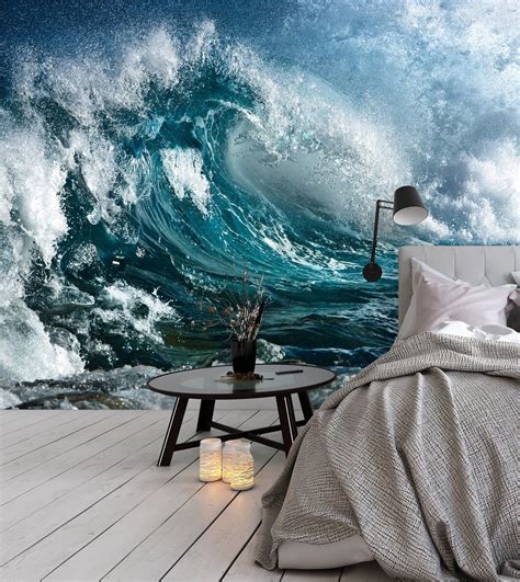 Removable Wallpaper Mural Peel And Stick Ocean Wave Etsy Uk Mural Wallpaper Mural Removable