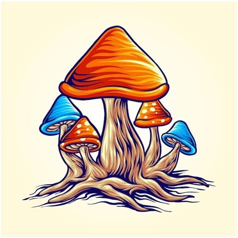 Magic Mushrooms S E Bunte Illustrationen Premium Vektor