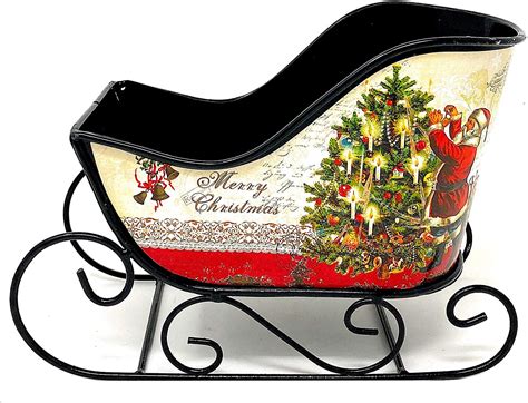 Christmas Sleigh Metal Ornament Santa Design Decoration Small Candy