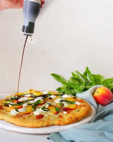 Peach And Burrata Pizza With Prosciutto Basil And Balsamic Glaze