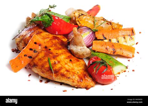 Grilled Chicken Fillet And Vegetables Stock Photo Alamy