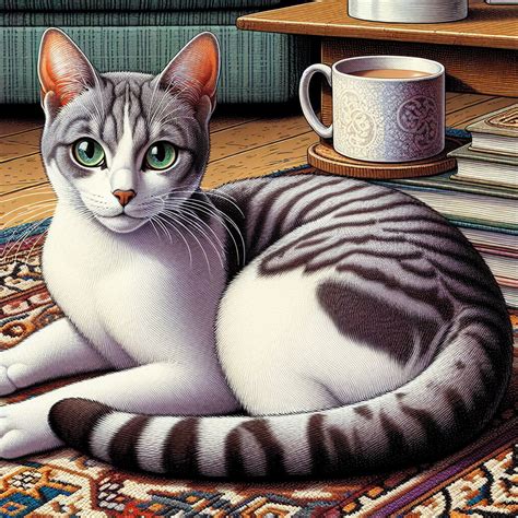 Sleek White And Gray Domestic Cat Lounging Living Room Scene Ai Art