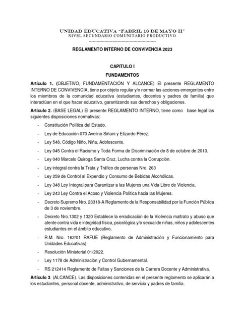 Reglamento Interno De Convivencia 2023 Pdf