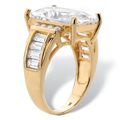 Palmbeach Emerald Cut Cubic Zirconia Gold Plated Silver Engagement Ring