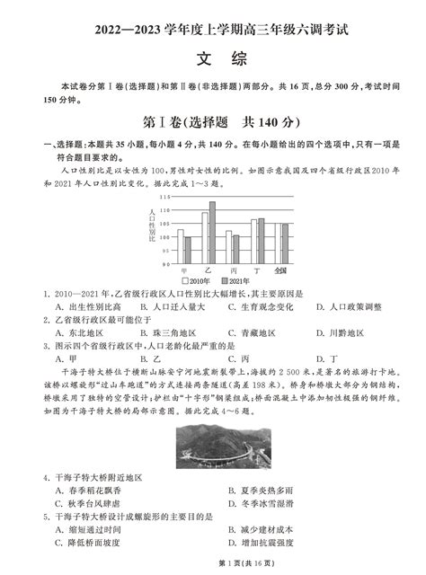 衡中同卷2023届高三六调文科综合试题自主选拔在线