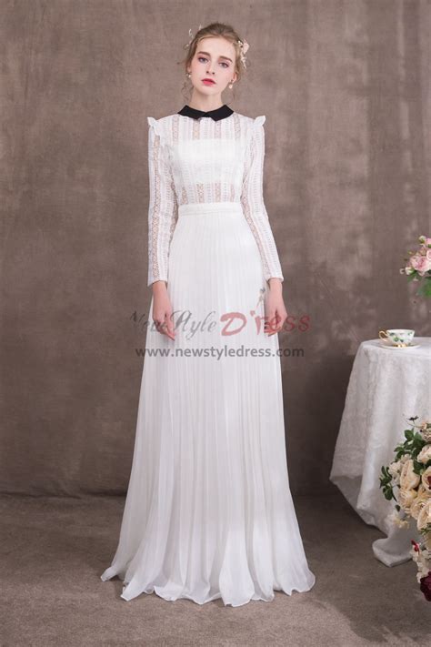 Womens White Lace Prom Dresses With Long Sleeves Np 0425