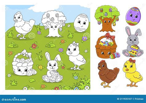 Set Of Cute Cartoon Characters Easter Clipart Hand Drawn Colorful