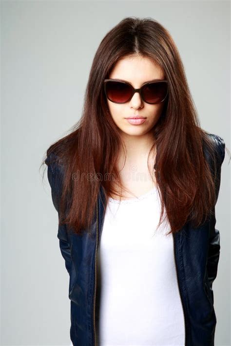 Model In Leather Jacket And Sunglasses Stock Photo Image Of Lady