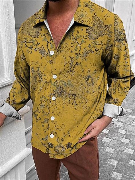 Homme Chemise Imprimés Photos Col Rabattu Jaune 3d Effet Extérieur