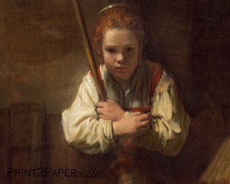 A Girl With A Broom By Rembrandt Van Rijn Moody Dark Painting Famous