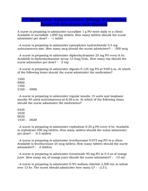 Dosage Calculation PN Fundamentals Online Practice Assessment 3 0 Exam