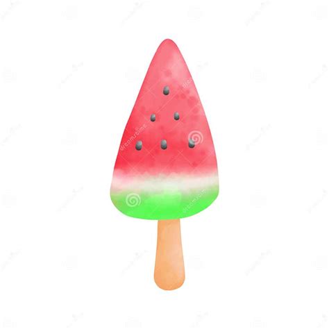 Ice Cream Watermelon Stick Watercolor Style Sweet Tasty Summer