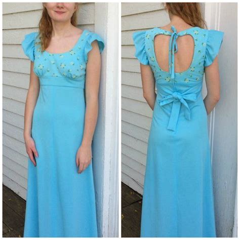 Blue Floral Maxi Dress Open Back S S Vintage S Floral Maxi