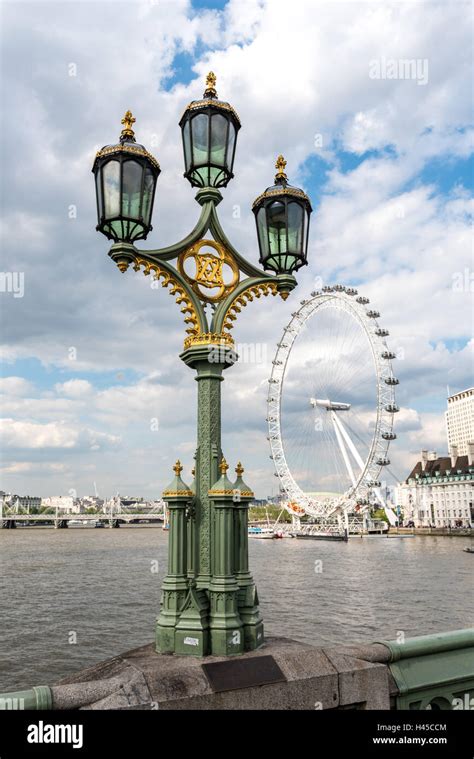 Victorian Gas Street Lantern On Westminster Bridge In London With