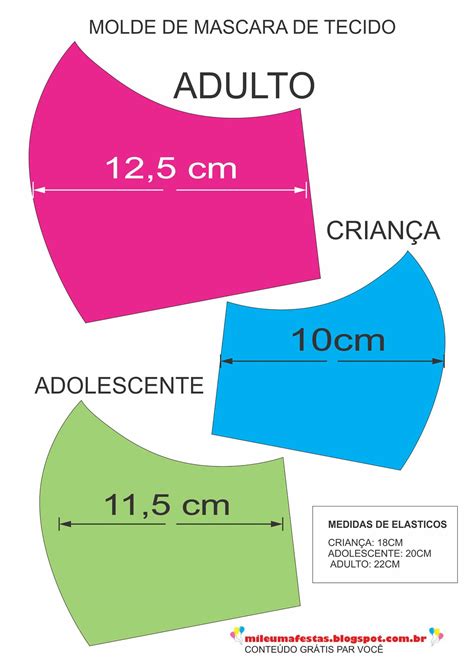 Mil e uma Festas MEDIDAS DE MASCARAS DE TECIDO MOLDE GRÁTIS